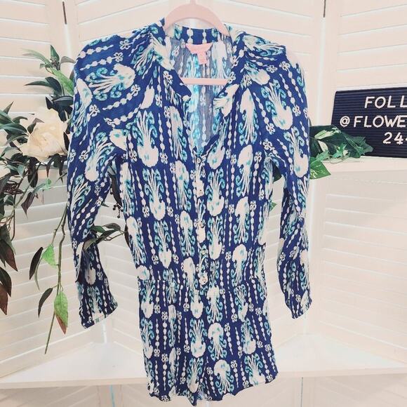 LILLY PULITZER ELSA INDIGO ROMPER SIZE XS - Picture 2 of 6